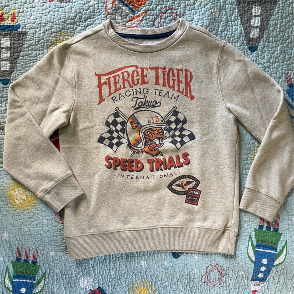 Gymboree, cream with graphic design sweatshirt, size youth M (7-8)